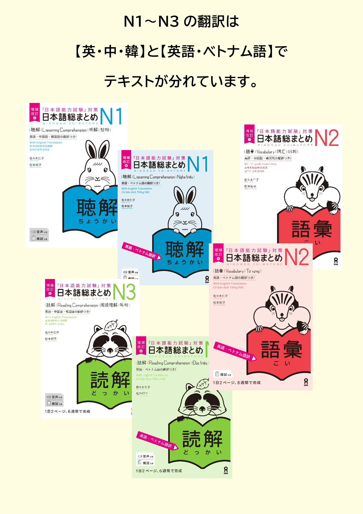 N1～N3の翻訳は英・中・韓・ベトナム語。テキストに注意。